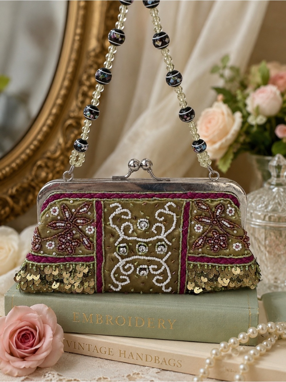 Vintage Beaded Sequin Evening Bag Chic Clutch Boho Luxe Art Deco Glam Statement